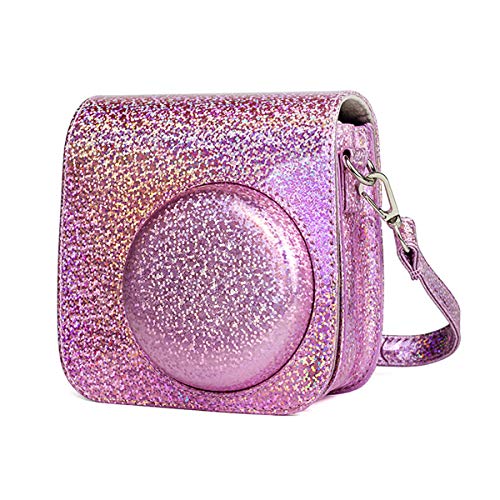 JXE Kameratasche aus PU-Leder mit Glitzer für Polaroid Fujifilm Instax Mini 9 8 8+ - Crystal Pink