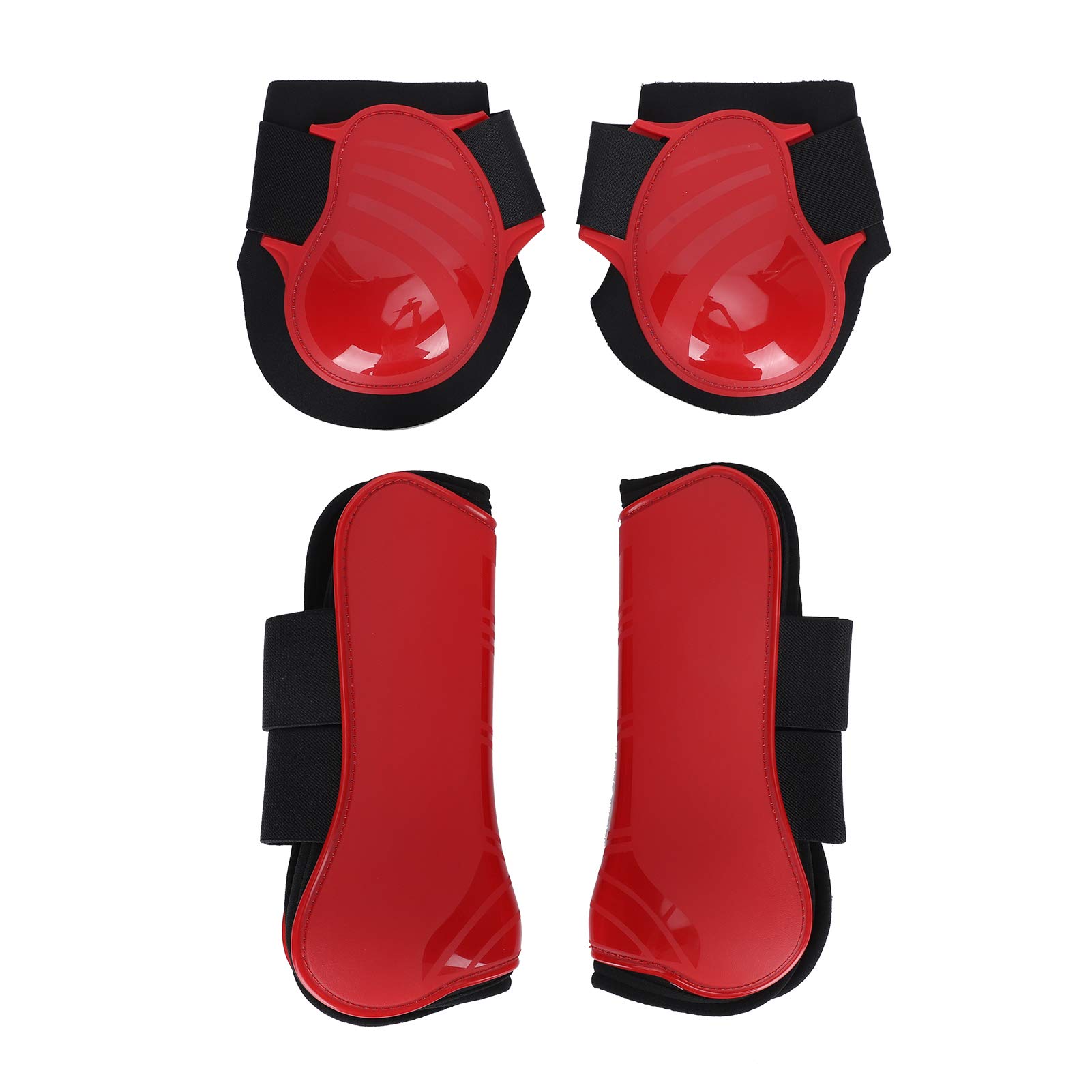 EVTSCAN 1 Paar Pferdestützstiefel, PU Sicherer Beinschutz Pferdesehnenstiefel Atmungsaktiver Wickel Weniger Schweiß und Reibung Reitausrüstung(L-rot)