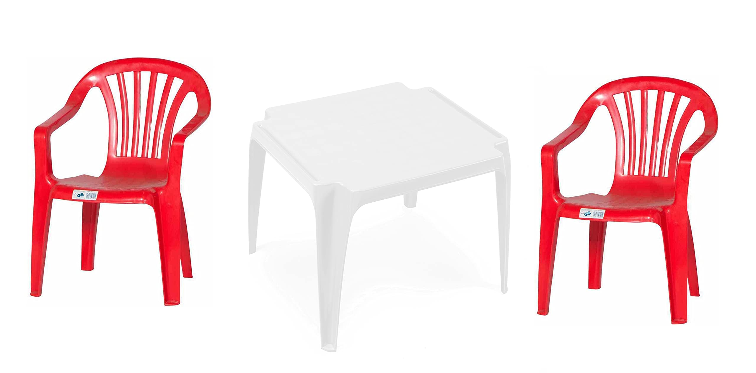 hLine Kinder Garten Sitzgruppe Tisch mit Stühlen Gartenstuhl Sessel (1 Tisch 2 Stühle rot)