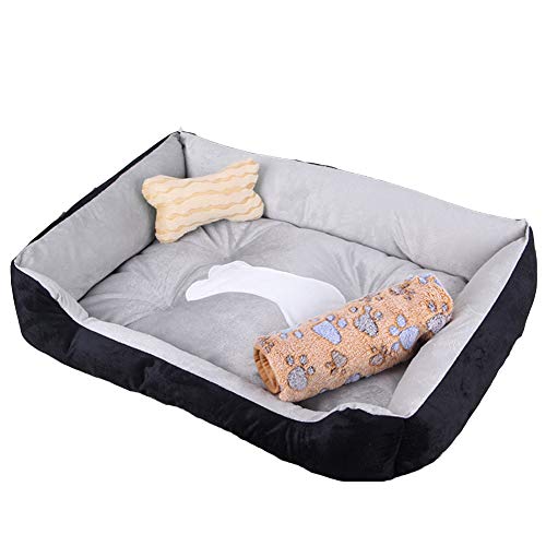 Hundebett Hundekissen, Waschbares Hundebett mit Rand, Hundesofa für Kleine, Mittlere und Grosse Hunde, Rutschfestes Hundekörbchen, Robust und Gemütlich Schwarzgrau + Decke XS