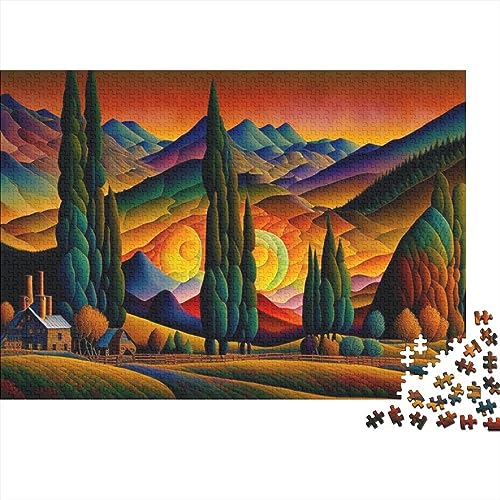Sunset Land Mountains 500-teiliges Puzzle für Erwachsene, lustiges Spielzeug, Bildungsspiel, Spielzeug, Intellektuelles Spiel, Heimdekoration, Herausforderung, pädagogisch, 500 Stück (52 x 38 cm)