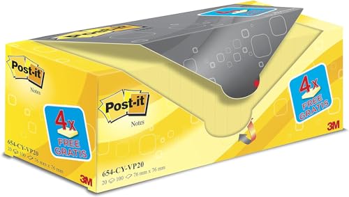 Post-it 654Y-20 Haftnotiz Notes Promotion, 76 x 76 mm, 20 Blöcke, 100 Blatt, gelb