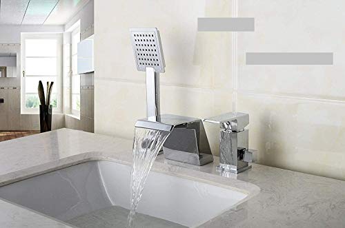 ZXC- 3 Loch Designer Wannenarmatur - Badewannenarmatur - Wasserfall - Handbrause Set - Wannenrand - Duschkopf-Nr.:7002A