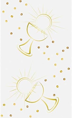 Miss Lovely Tischläufer Kommunion & Konfirmation Tischdecke Tischband mit Kelch & Sonne in weiß & Gold Tisch-Dekoration christliche Symbole für Firmung & Taufe 3 Rollen = 15m
