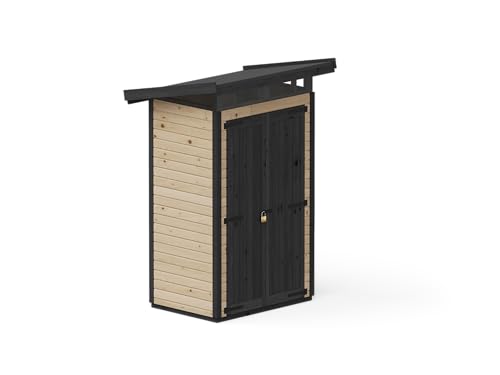 Upyard Gartenhaus Strongbox S - Robuste Holz Gerätehaus mit Feuchtigkeitsbeständiger WPC Fundament und extra Strapazierfähigem Kunststoff Dach, 127x87 cm, Braun
