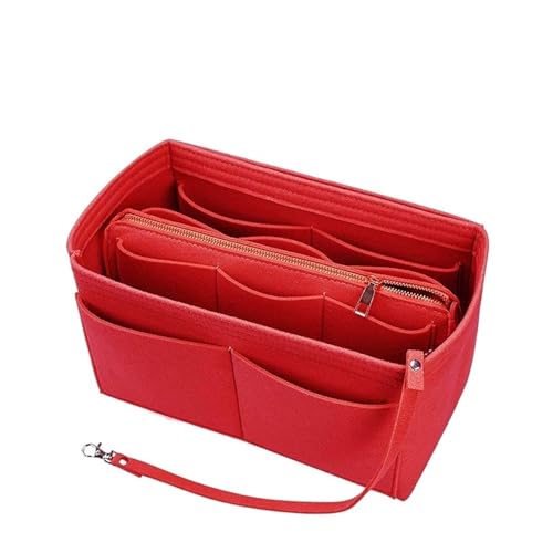 Filzeinsatz Tasche Multifunktionale Make-up-Aufbewahrungstasche mit großer Kapazität, Filzstoff-Innentasche, Reiseeinsatz, tragbare Tasche in Tasche, Kosmetiktasche (Color : Red L)