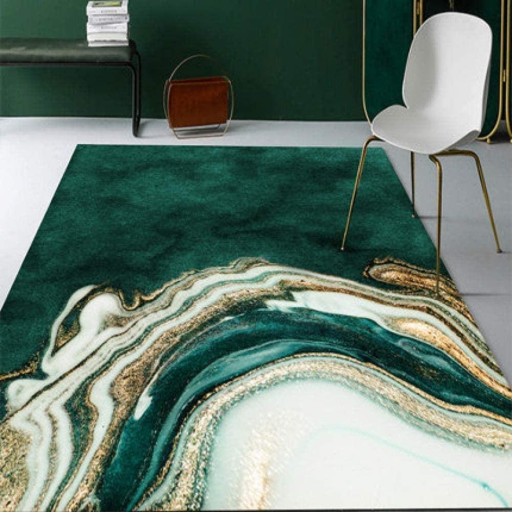 Topinged Teppich abstrakte Grafik Tatami waschbar, für Wohnzimmer Schlafzimmer Nachttisch Couchtisch rutschfeste Bodenmatte Weißgrün Gold-80 x 120 cm