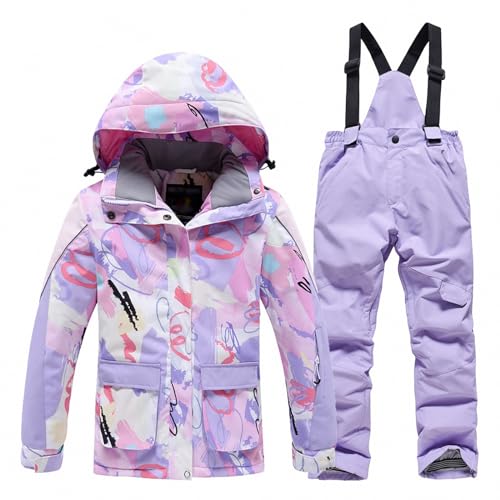 MAOTN Winter-Outdoor-Kinder-Skijacken-Anzug, winddichtes und wasserabweisendes warmes Snowboard-Outfit für Mädchen, Oberteil + Latzhose-Set,Style5,M