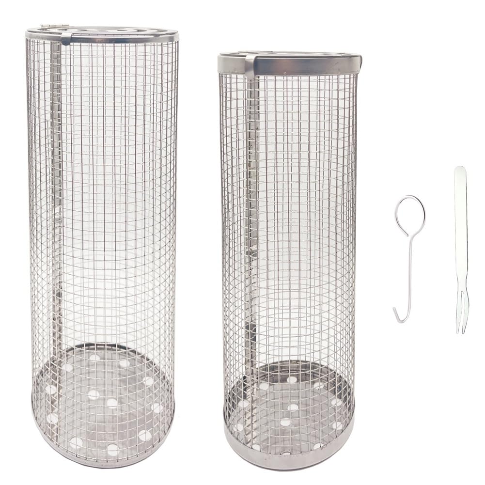 TPPIG Rolling Grilling Baskets BBQ Basket Barbecue Cage for Outdoor Grill Bbq Large Stainless Steel Mesh Net Tube Round Cage Wire Barbecue Cylinder