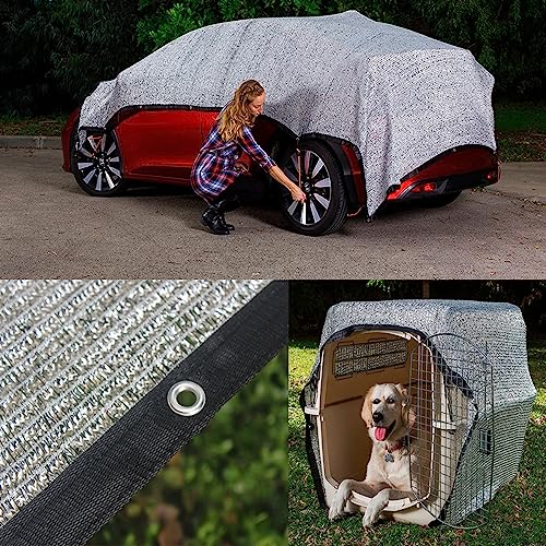 Schattennetz Auto für Hunde, 3x2 m, Auto-Sonnenschutz aus Alunetz 85% UV Reflektierendes Aluminium-Schattentuch Sonnenschutz Hitzeschutz Haube für Tiere (3x2 m)