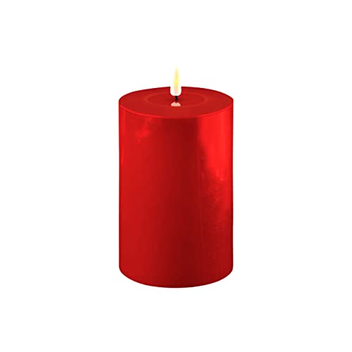 ReWu LED Kerze Deluxe Homeart, Indoor LED-Kerze mit realistischer Flamme auf einem Echtwachsspiegel, warmweißes Licht - (Rot)