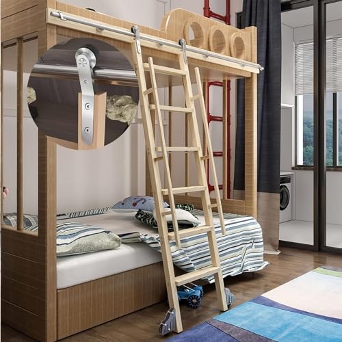 Sliding Barn Ladder Hardware Library Rolling Ladder Full Set Round Tube Track Kit, Stainless Steel Sliding Door Ladder Hardware Kit, With Rollers, Smooth And Leise, Easy To Install
