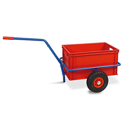 Handwagen mit herausnehmbarem Kunststoffkasten 600x400x320 mm, rot, pannensichere Reifen, Tragkraft 200 kg