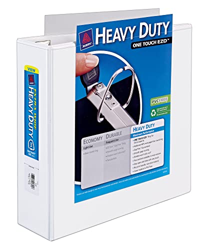 Avery Heavy-Duty View 3 Ring Binder, Extra Wide, 3" EZD Rings, 1 White Binder (01321)