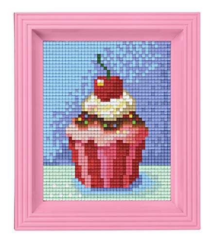 Pixel P31228 Mosaik Geschenkverpackung Cupcake, Pixelbild mit Rahmen zum Gestalten für Kinder und Erwachsene