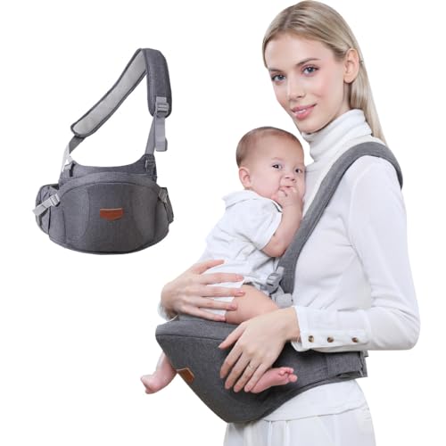 SUNVENO Baby Hip Seat Carrier, Ergonomische Taille Sitz mit verstellbaren Riemen Taschen Soft Base Front Carrier für 3-36 Monate Baby
