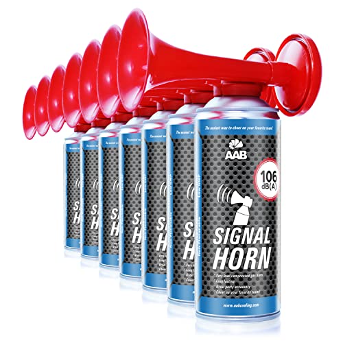 7 x AAB Signal Horn – Laut Nebelhorn 106 dB(A) Mit Nicht Brennbarem Gas, Bis Zu 120 Kurze Pieptöne, Airhorn, Fußball Tröte, Gasfanfare, Pressluft Luftdruck Fanfare, Drucklufthupe, Tröte