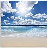 ARTland Glasbilder Wandbild Glas Bild einteilig 20x20 cm Quadratisch Strand Meer Sommer Karibik Südsee Urlaub Natur Sand Himmel Wolken T8KG