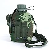 HNJZX Aluminium Wasserflasche,Camouflage-Wasserflasche,1L Aluminium Camping Wasserflasche,Camping-Wasserflasche mit Riemen, mit Abdecktasche für Camping Wandern Rucksack-Jagd (Dschungeltarnung)