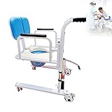 Rollstuhl mit hydraulischem Aufzug, behindertengerechter beweglicher Rollstuhl mit Bettpfanne und geteiltem 180°-Sitz, Duschstuhl Toilettenstuhl,Blue