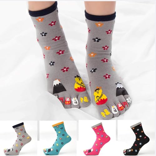 Fünf-Finger-Zehensocken für Damen, Baumwolle, süßes Katzen-Design, neuartige Crew-Socken, lustige süße Tier-Cartoon-Socken für Mädchen, Hunde-Katzen-Socken, Weihnachtssocken, UK 3–7, N‐5 Paa