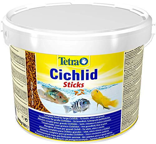 Tetra Cichlid Sticks (Hauptfutter für alle Cichliden und andere große Zierfische, schwimmfähige Futtersticks), 10 Liter Eimer