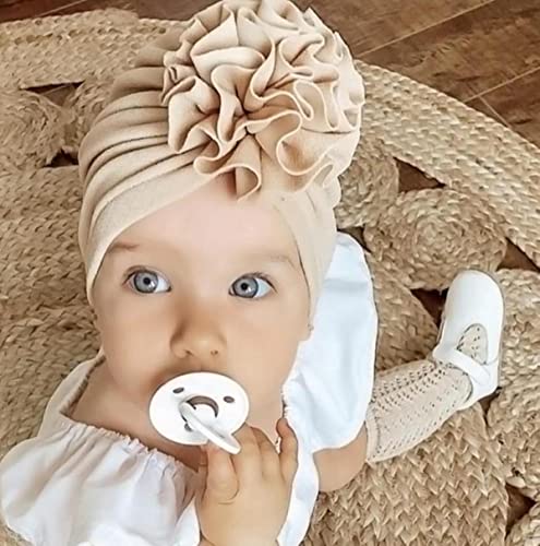 XULIANYI Süße Blume Babymütze Kleinkind Turban Säuglingskopf wickelt Kindermütze Neugeborenes Kleinkind Beanie Cap für 0-18m-Beige