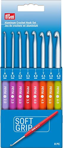 Prym Soft Grip Aluminium, 2–6 mm Häkelnadel-Set, mehrfarbig, 8 Stück, 57500