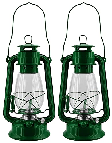 Öllampe Petroleumlampen 2er-Set Nostalgische Petroleum-Sturmlaterne mit feuerfestem Glaskolben | Tankvolumen 250 ml | höhe 30cm | Brenndauer 10-14 Stunden | Outdoor - grün