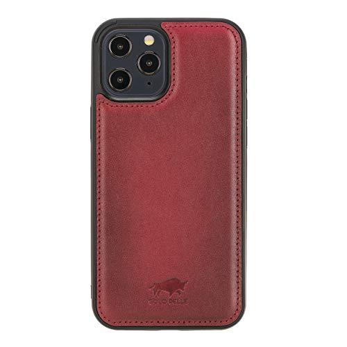 Solo Pelle Lederhülle für das iPhone 12/12 Pro in 6.1 Zoll Stanford Case Leder Hülle Ledertasche Backcover aus echtem Leder (Rot Effekt)