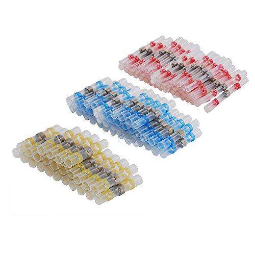 OxoxO Heat Shrink Butt Connectors, Solder Seal Wire Connectors,Marine Automotive Waterproof Electrical Connectors(45Red 40Blue 15Yellow)
