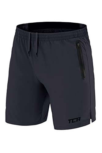 TCA Herren Elite Tech Leichte Laufhose Gymshorts Trainingsshorts und Laufshorts mit Reißverschlusstaschen - Dunkelgrau, XL