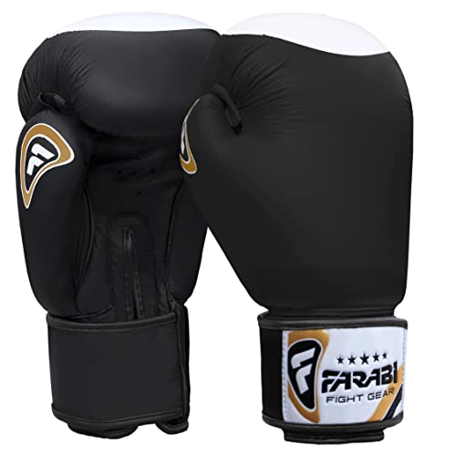 Farabi Raw Genuine Leather Boxing MMA Muay Thai Kickboxing Punching Training Sparring Bag Gloves Mitts (Black, 12-oz)