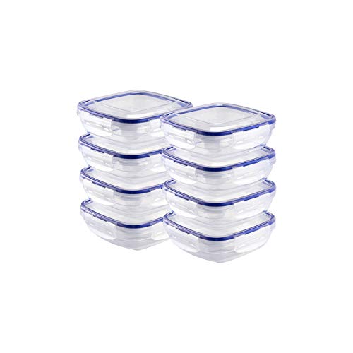 Grizzly Kunststoff Frischhaltedosen Set, 8x Vorratsdosen mit Deckel, quadratisch, stapelbar, Bruch-, mikrowellen- und spülmaschinenfest
