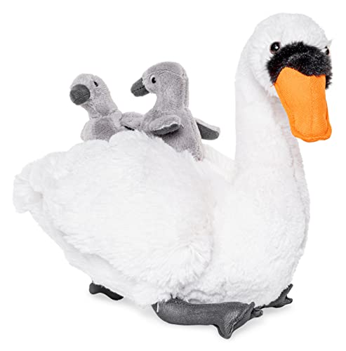 Uni-Toys - Schwan mit Babys - 24 cm (Höhe) - Plüsch-Vogel - Plüschtier, Kuscheltier