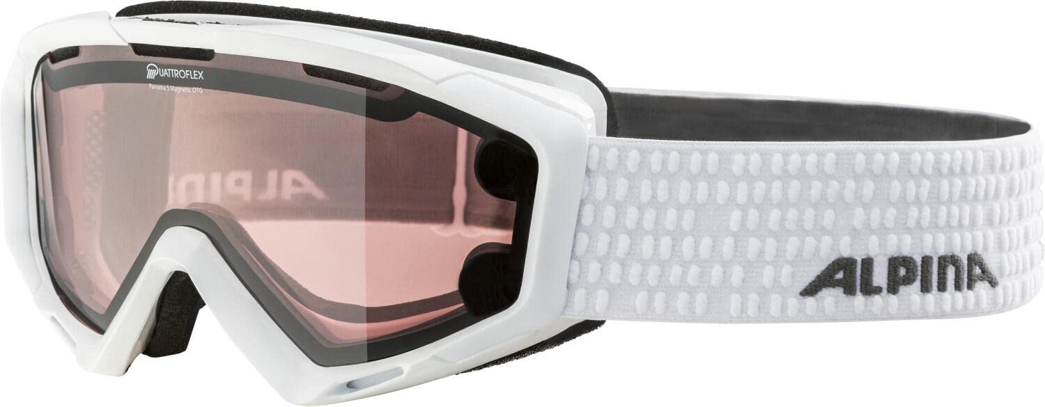 ALPINA PANOMA S MAGNETIC Q - Verspiegelte, Kontrastverstärkende Wechselscheiben OTG Skibrille Mit 100% UV Schutz Für Erwachsene, white, One Size