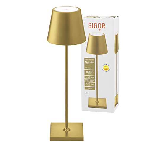 SIGOR dimmbare LED-Akku-Tischlampe für den Garten, Terrasse, Balkon - 9 Stunden Laufzeit ohne Kabel Nuindie, gold