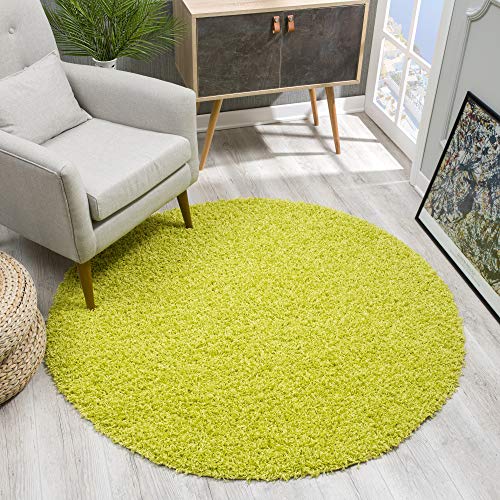 SANAT Teppich Rund - Hellgrün Hochflor, Langflor Modern Teppiche fürs Wohnzimmer, Schlafzimmer, Esszimmer oder Kinderzimmer, Größe: 80x80 cm
