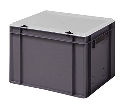 Design Eurobox Stapelbox Lagerbehälter Kunststoffbox in 5 Farben und 16 Größen mit transparentem Deckel (matt) (grau, 40x30x28 cm)