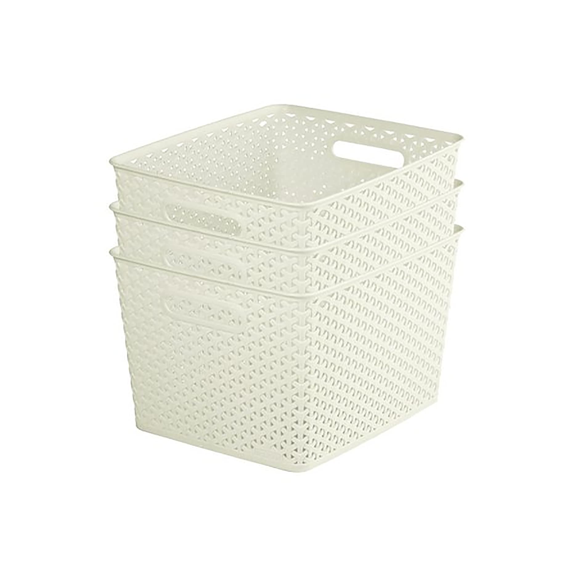 Curver My Style Aufbewahrungskörbe in Rattan-Optik, 3er-Set, für Küche, Wohnzimmer, Badezimmer, Schlafzimmer, große rechteckige Aufbewahrungskörbe, 18 l, Weiß