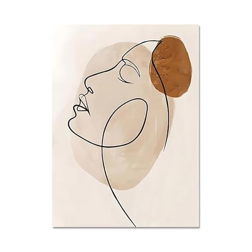 GIBOH Boho Minimalist Line Girl Face Poster und Drucke, Moderne Wandkunst, Beige Schwarz, Leinwandgemälde, nordische Bilder für Wohnzimmerdekoration, 40 x 60 cm x 1, ohne Rahmen