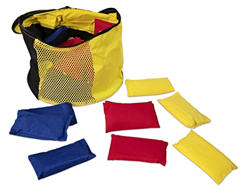 Betzold Sport Bohnensäckchen-Set - Tasche mit 30 Wurfsäckchen in rot, blau und gelb a 8 x 14 cm, inkl. Nylon-Tasche - Konzentrationskissen