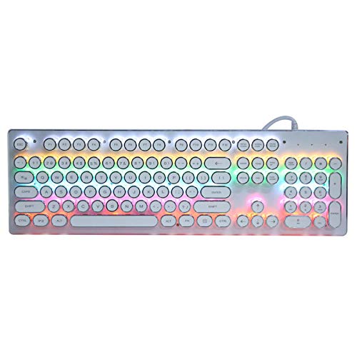 Dilwe Gaming Universal Mechanical Keyboard für Computer, Ergonomische mechanische Tastatur mit gemischtem Licht für Gamer, 104 runde Tasten Retro Punk Style mechanische Tastatur für PC(Weiß)