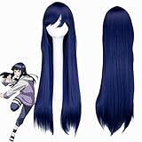 CDSVP Cosplay Frauen Lange Gerade Gerade Dunkelblaue Perücke Hinata Hyuga Cosplay Anime Cosplay Perücke Hitzebeständige Synthetische Perücken