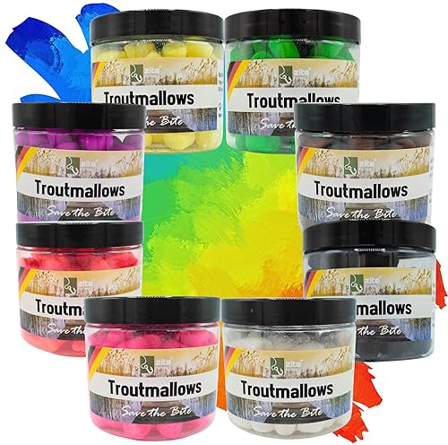 Zite Fishing Troutmallows - Hochfängige Marshmallow Forellen-Köder - Intensive Aromen & Leuchtende Farben - 40g Dose - Perfekt für Grundmontage & Kombination mit Naturködern (8er Mixbundle)