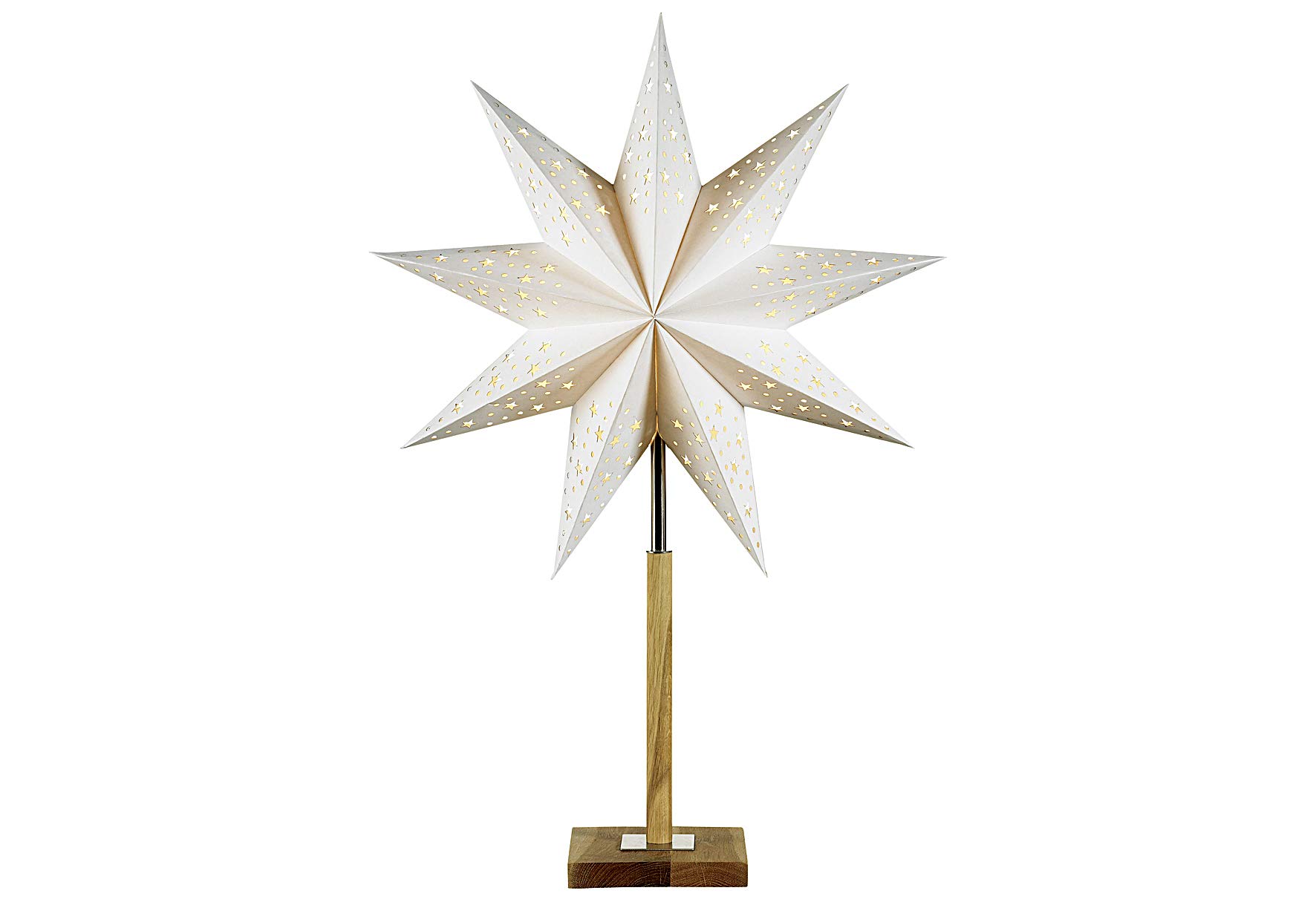 SOLVALLA Tischstern aus Markslöjd - klassischer Weihnachtsstern Holzsockel weißer Stern mit Lochmuster - E14