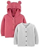 Simple Joys by Carter's Unisex-Baby 2-Pack Neutral Knit Cardigan Infant-and-Toddler-Sweaters, Grau/Rot, 3-6 Monate (2er Pack)