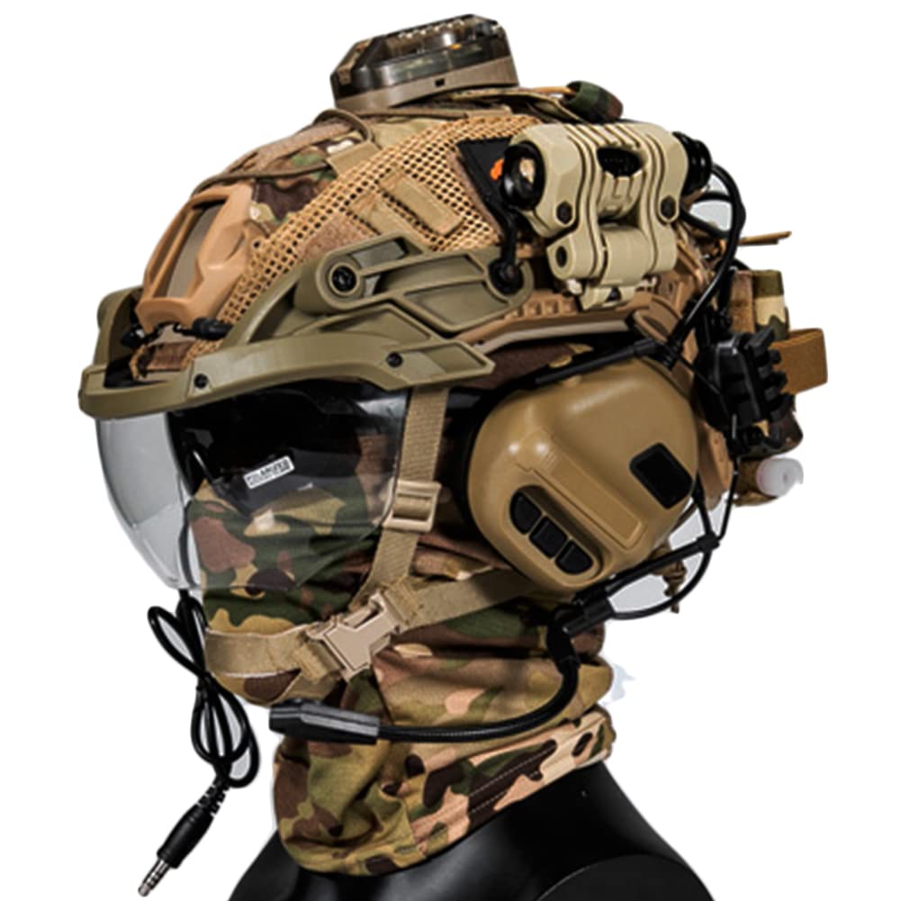 AQzxdc Fast Paintball Helm Sätze, mit Taktischem Headset und Teleskop-Modell, Visier & Schutzbrille, Taschenlampe, Signalblinker, NVG Halterung, für Airsoft Schießen und Jagd Spiel BBS,Be c