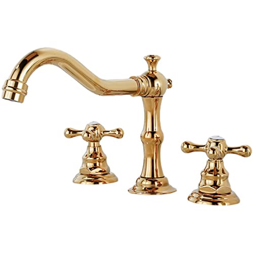 BiaoTeng waschtischarmatur messing wasserhahn bad 3 loch waschtischarmatur messing wasserhahn bad waschbecken wasserhahn schwarz wasserhahn bad hoch retro badarmatur antik,Gold