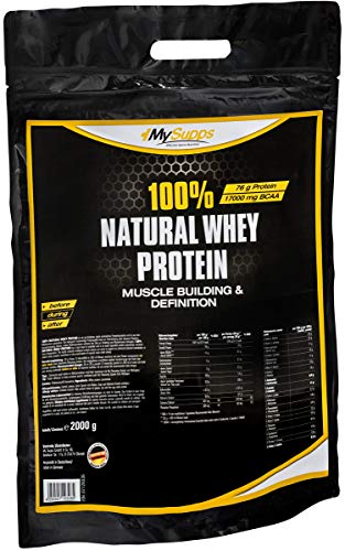 MySupps- 100% Natural Whey Protein, hochbioverfügbares Whey, 76g Eiweiß auf 100g + Vitamin B6, BCAA & Mineralien Matrix, Ohne Zusätze-Ohne Süßstoffe, Super Löslich, Made in Germany- 2000g Pulver